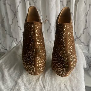 Brown booties with studs